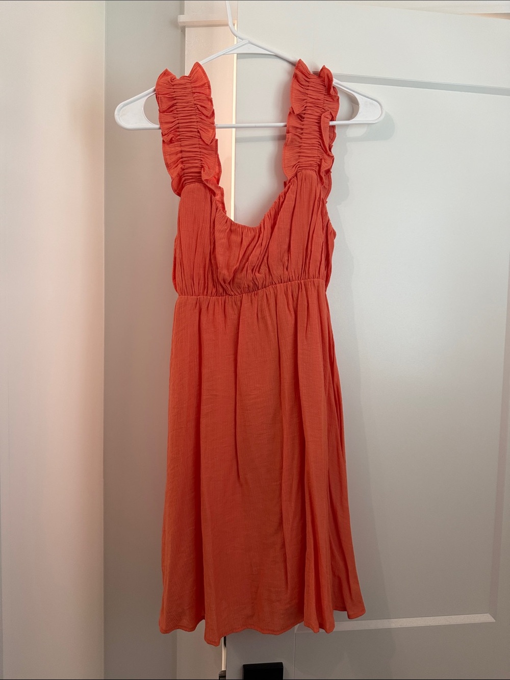 Altar'd State Coral Orange Ruffle-Strap Mini Dress